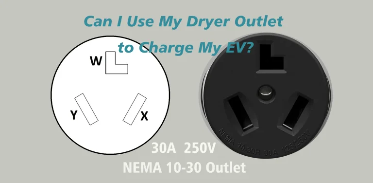 Diagram and photo of NEMA 10-30 dryer outlet for EV charging