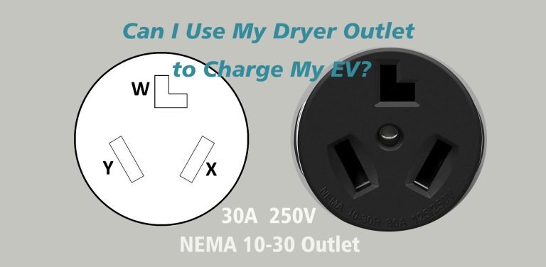 Diagram and photo of NEMA 10-30 dryer outlet for EV charging
