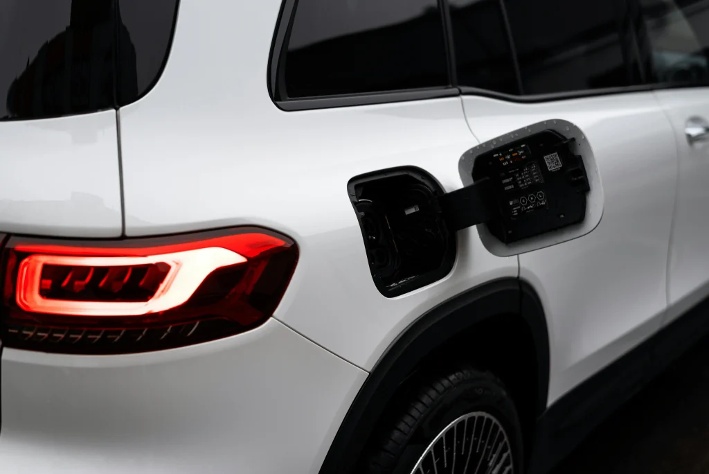 Electric vehicle charging port ready for connection with a Level 2 portable EV charger