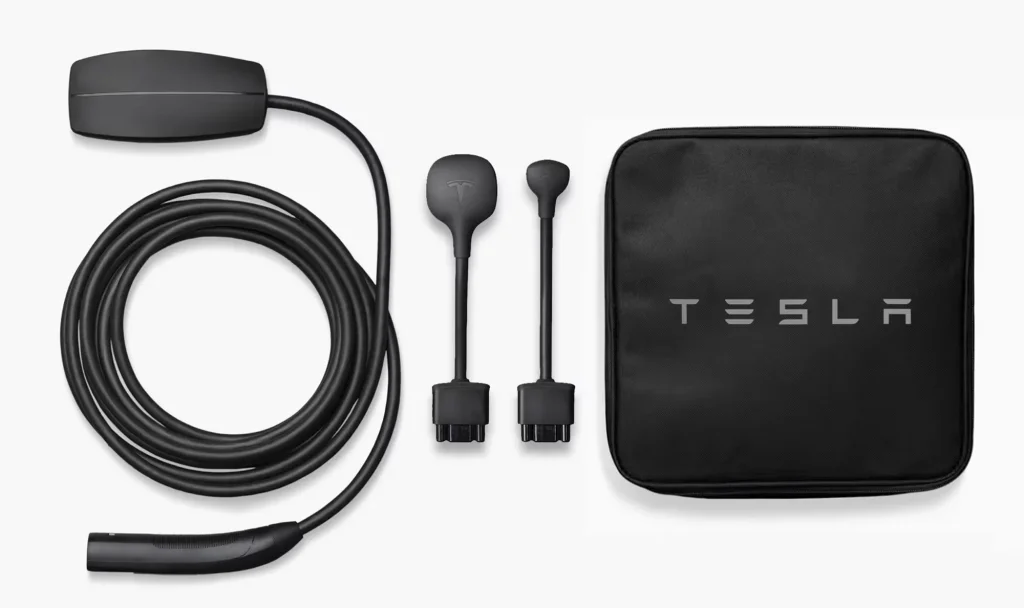 Tesla portable EV charger kit with NEMA adapters and carrying case