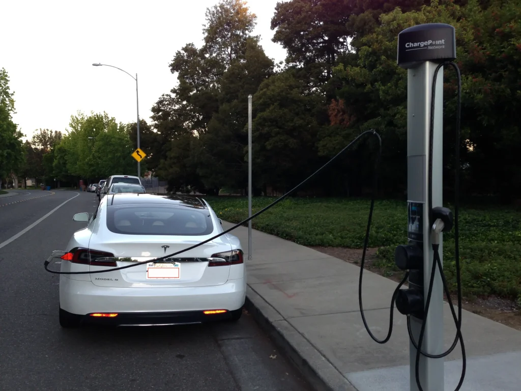 Tesla Model S charging at a public station – how to charge a Tesla Model S