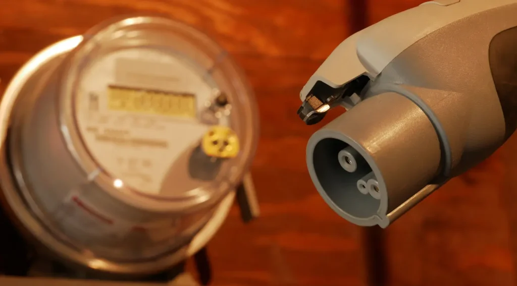 Close-up of J1772 EV charger plug connector design