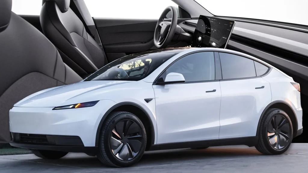 Tesla Model Y exterior and minimalist interior design view