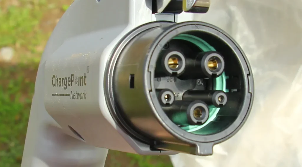 ChargePoint J1772 EV charger plug close-up