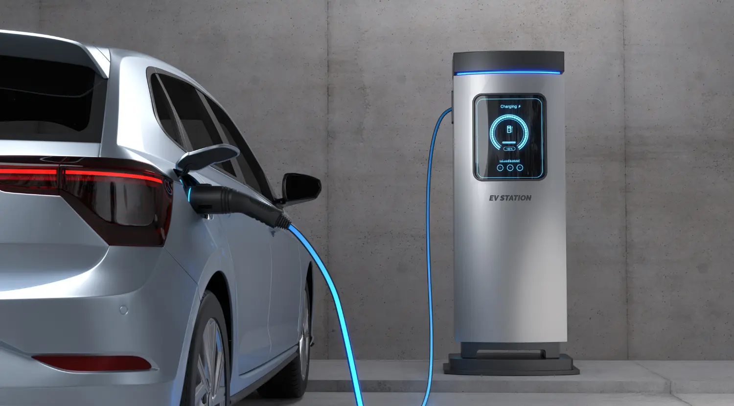 Modern EV charging station equipped for vehicle-to-grid energy exchange