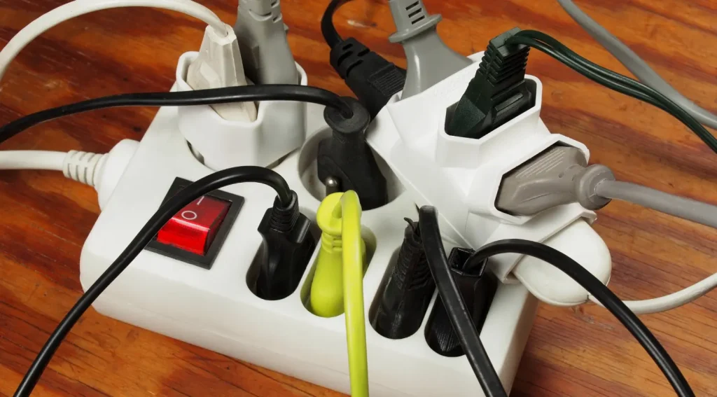 tangled and overloaded extension cords representing EV charging risks
