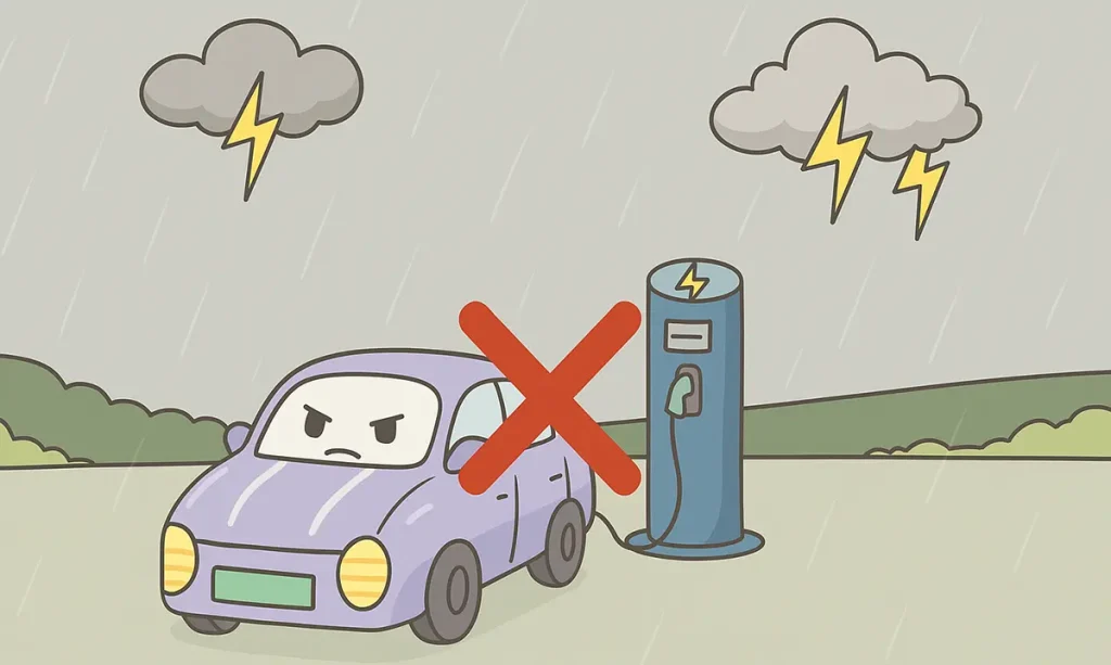 Illustration warning on charging EV during thunderstorms