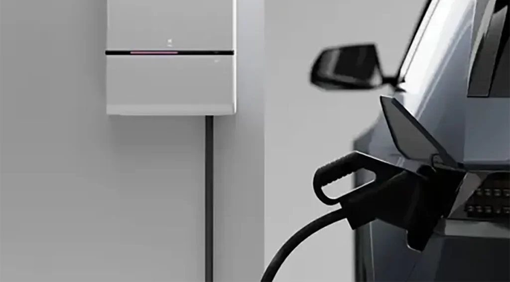 Home EV charger successfully installed and charging an electric vehicle