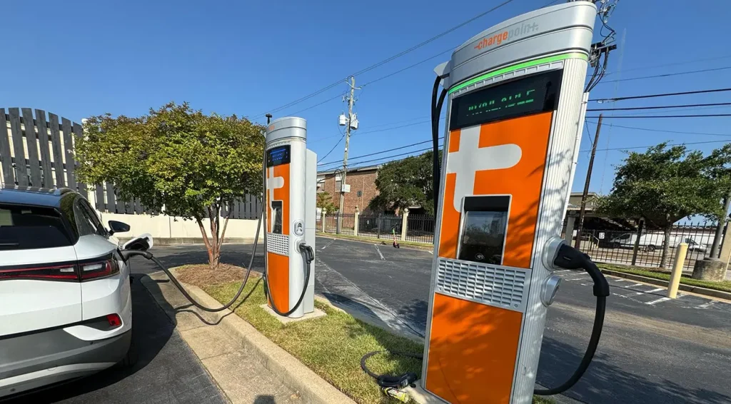 commercial DC fast charging station with ChargePoint units