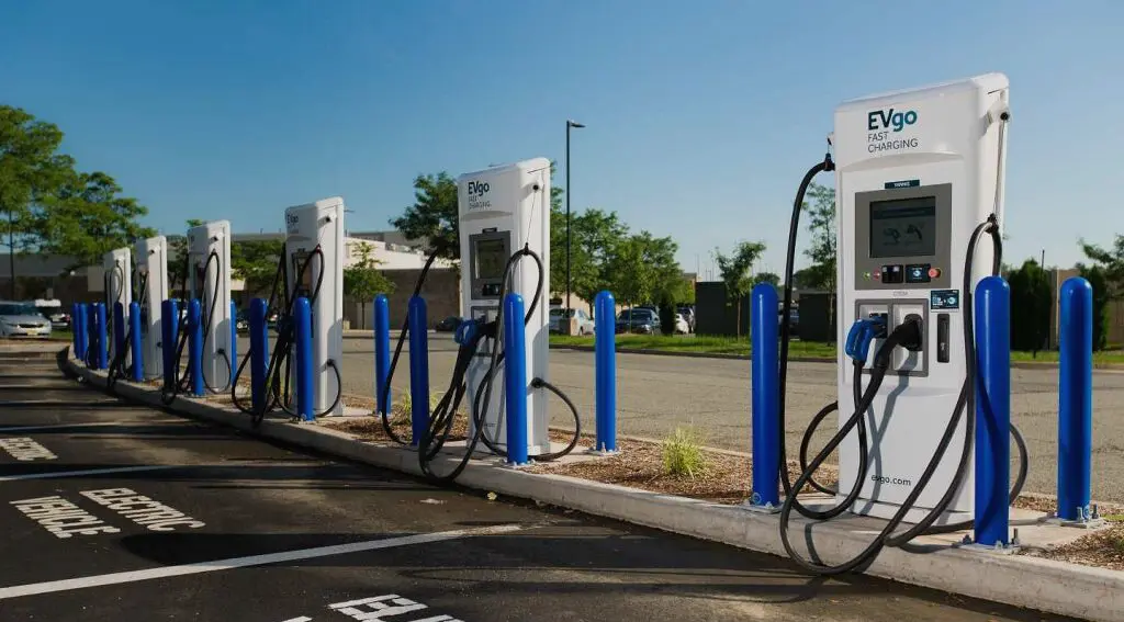 EVgo Level 3 EV chargers offering DC fast charging service at a public charging station