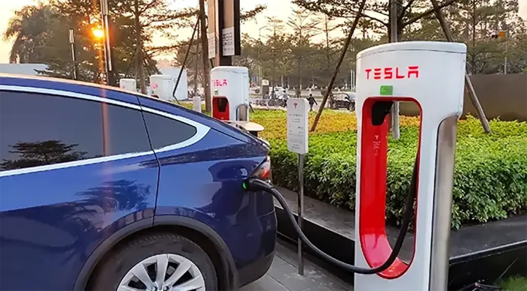 Tesla Supercharger location displayed in an EV charging app