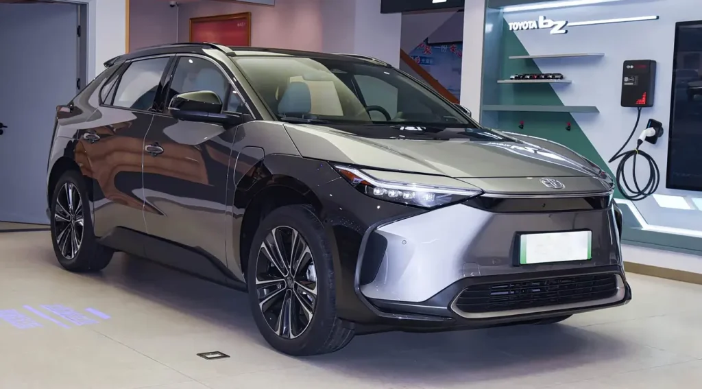 Toyota bZ4X electric SUV displayed in showroom