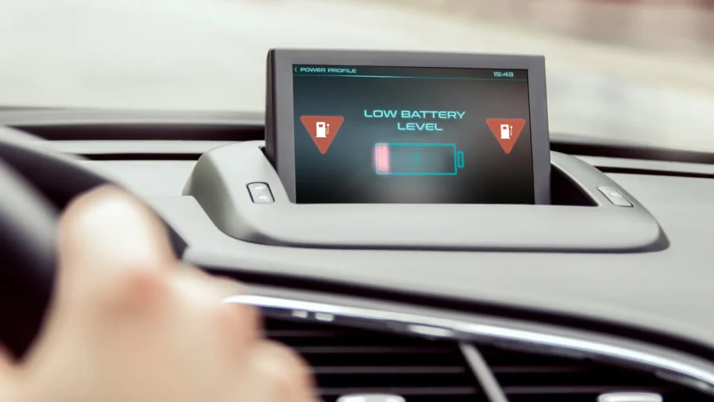 EV dashboard showing battery level SOC state of charge display