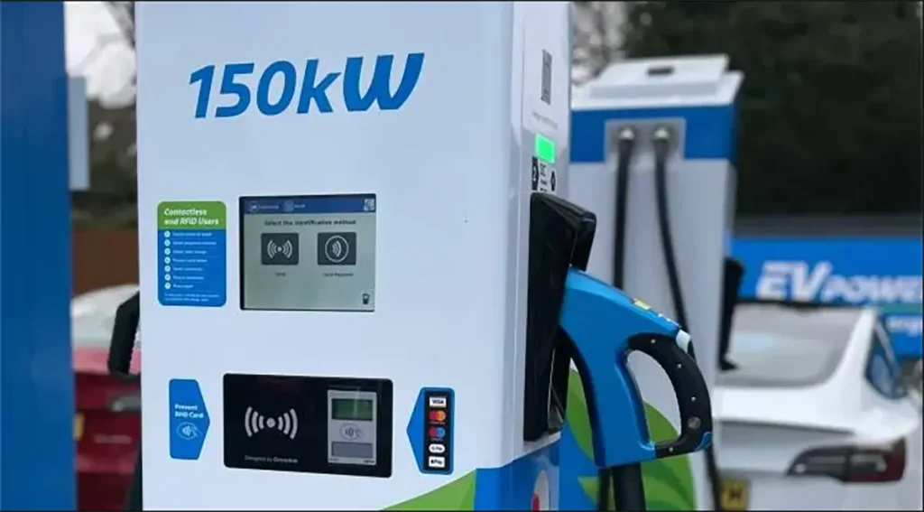 150 kW DC fast charger showing how kilowatts measure EV charging power