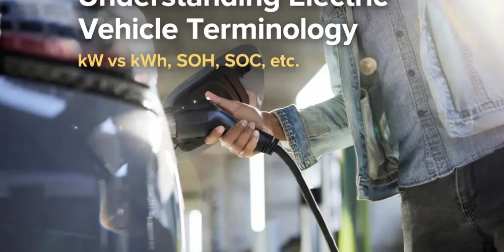 EV charging terms explained with electric car charging cable connected