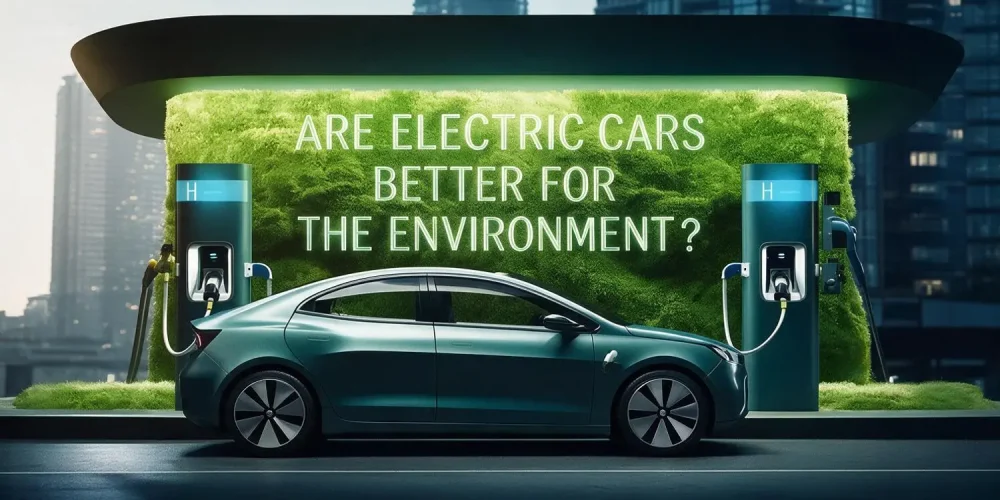 Are Electric Cars Better for the Environment?EV stops at charging station illustrating whether electric cars are better for the environment through clean energy.