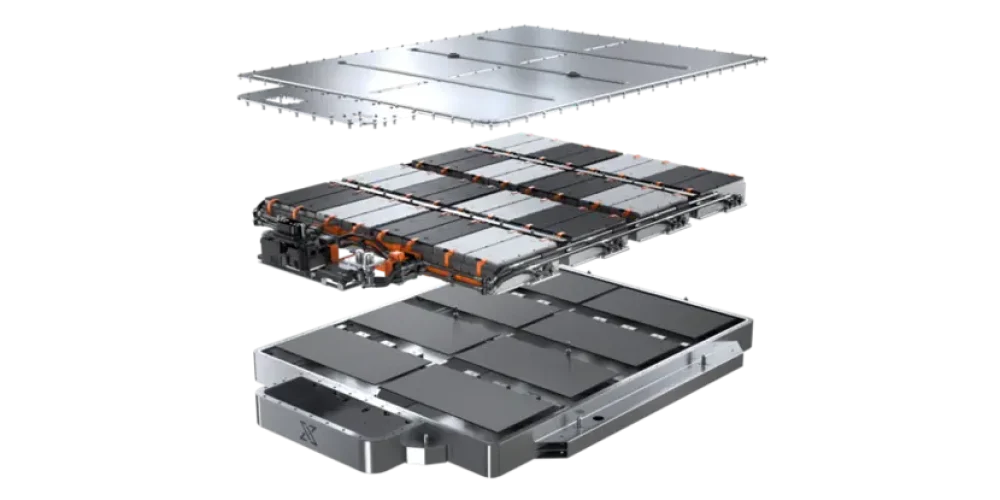 Exploded view of an EV battery pack structure for Battery SOH management visualization