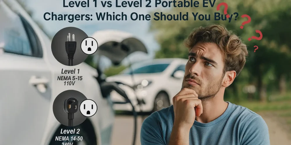 Comparison of Level 1 and Level 2 portable EV charger with NEMA 5-15 and NEMA 14-50 plugs